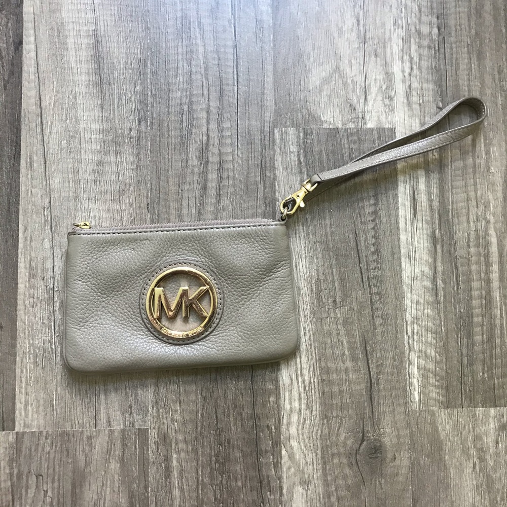 Michael Kors grey gold wristlet purse